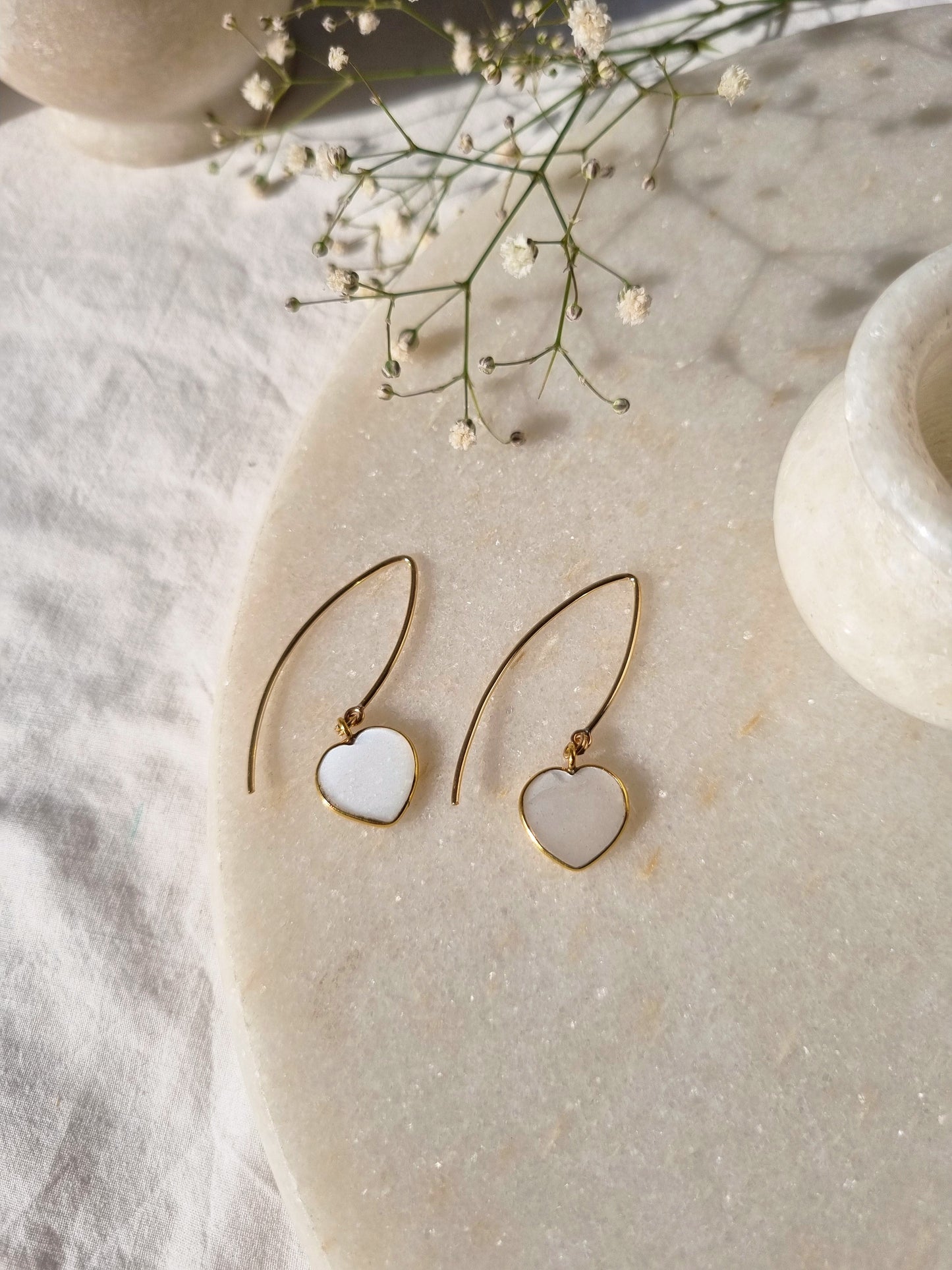 pivaa - White Moonstone Heart Marquise Earwire