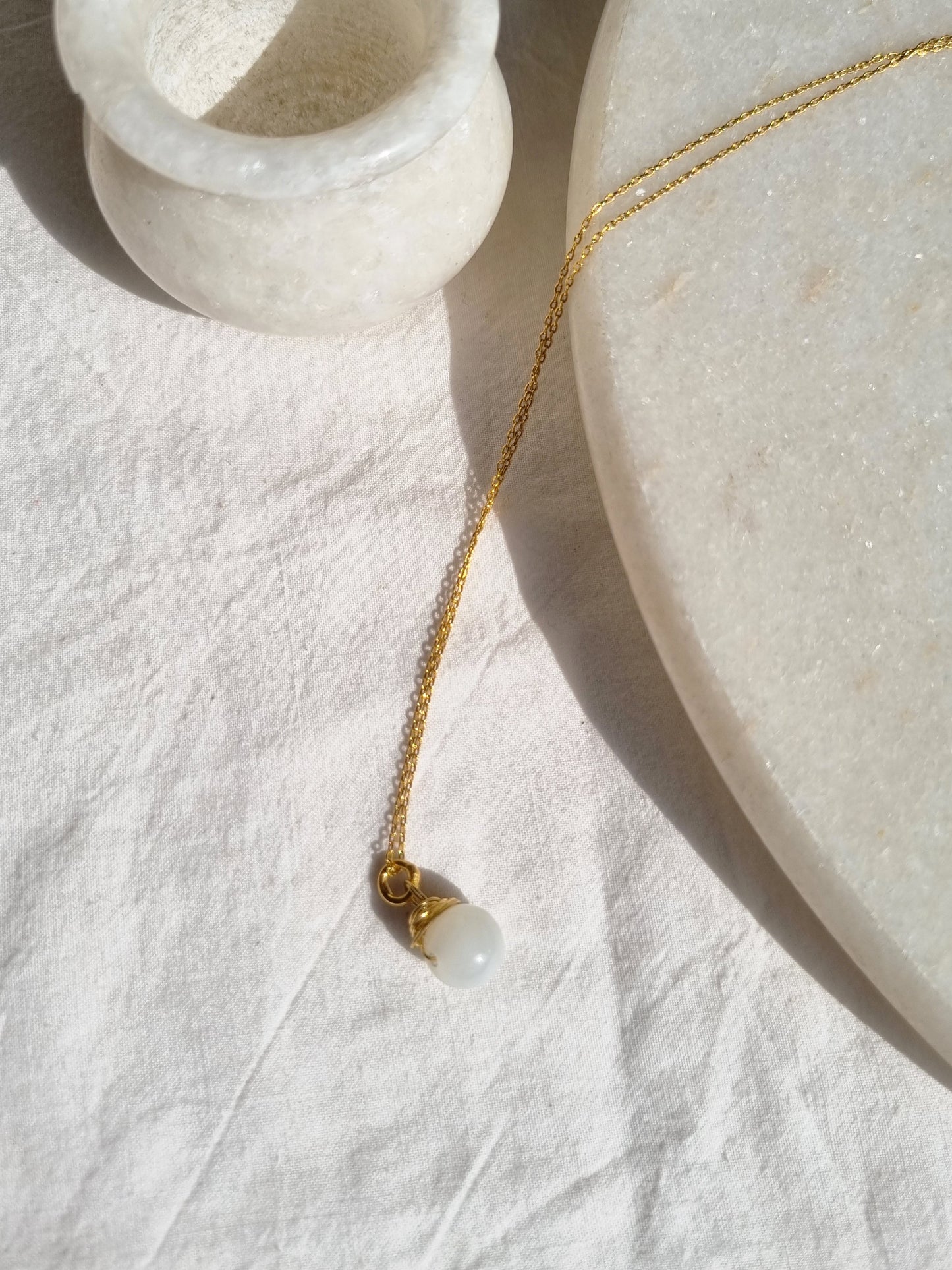 bija - White Moonstone Round Pendant