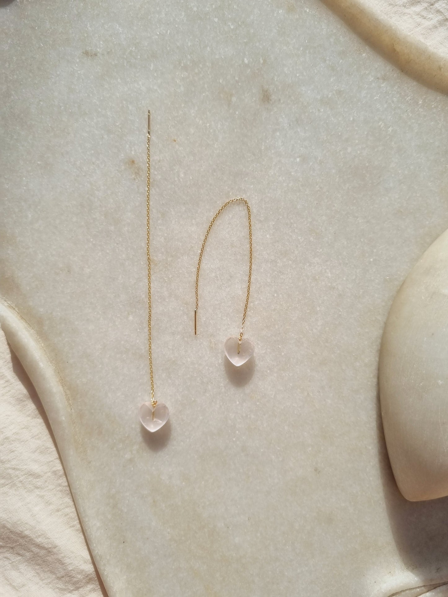 adyati - Rose Quartz Heart Threader Earrings