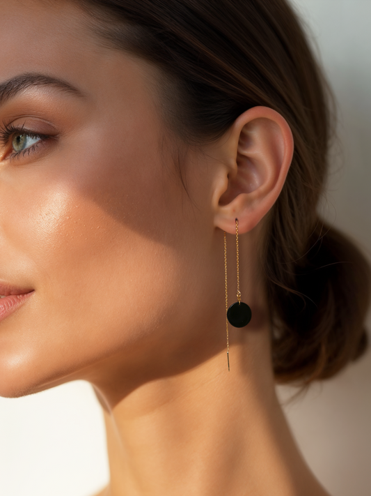 pasya - Black Onyx Coin Threader Earrings