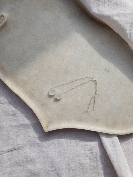 adyati - White Moonstone Heart Threader Earrings