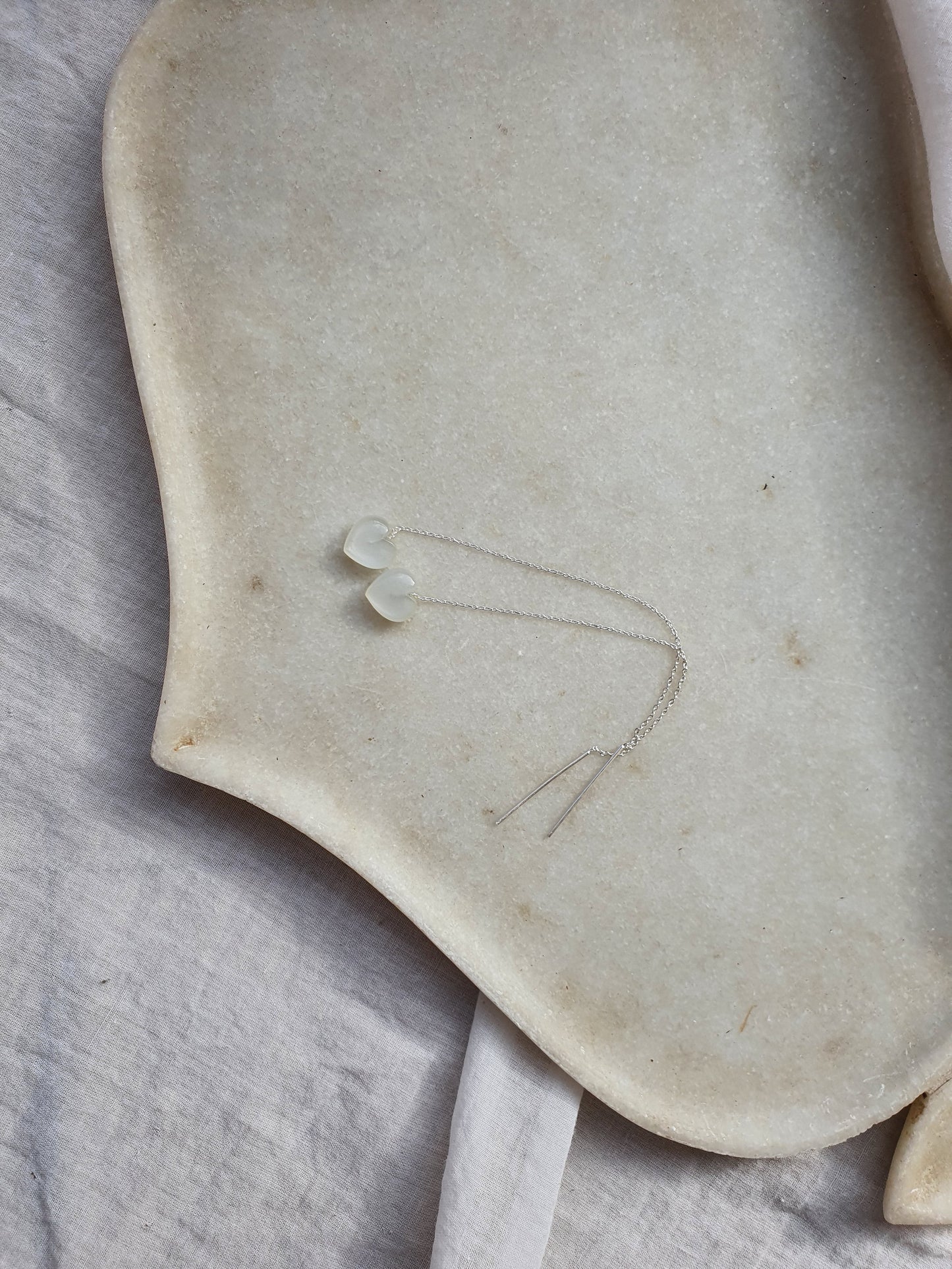 adyati - White Moonstone Heart Threader Earrings