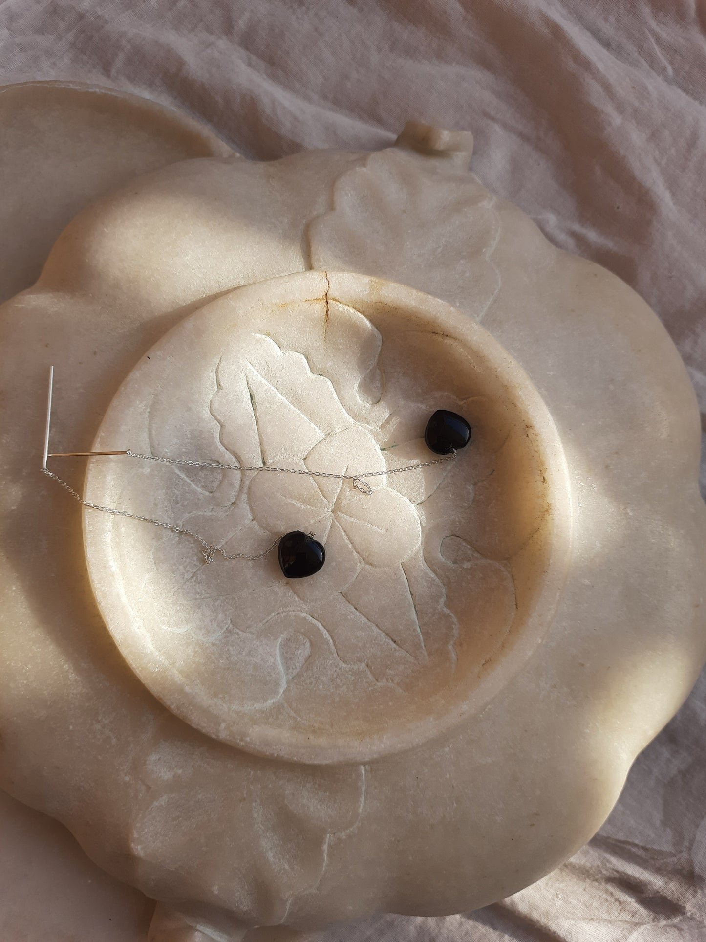 adyati - Black Onyx Heart Threader Earrings