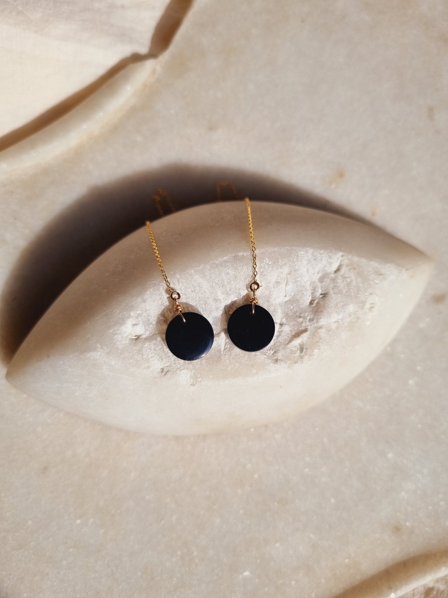 pasya - Black Onyx Coin Threader Earrings