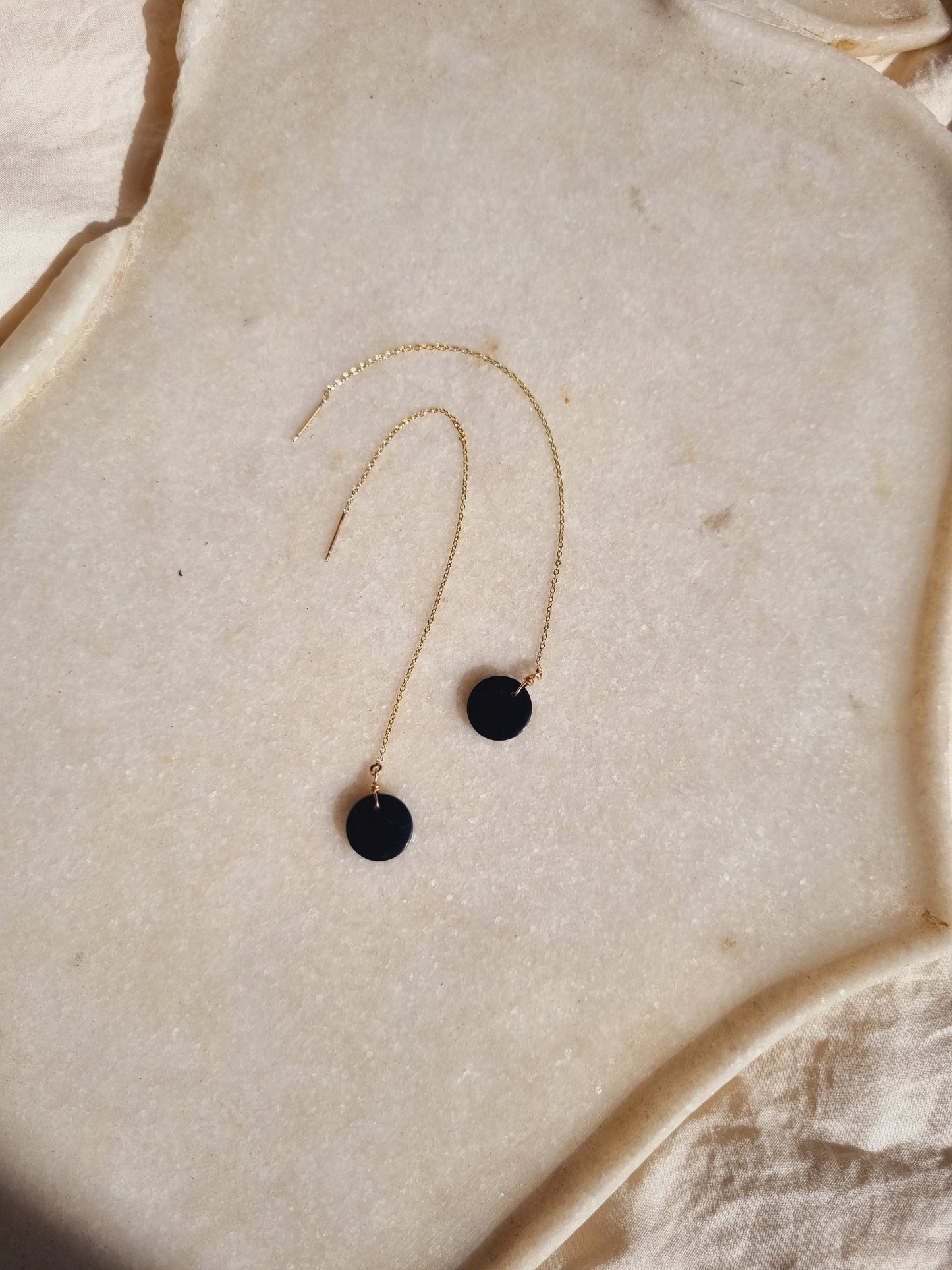 pasya - Black Onyx Coin Threader Earrings