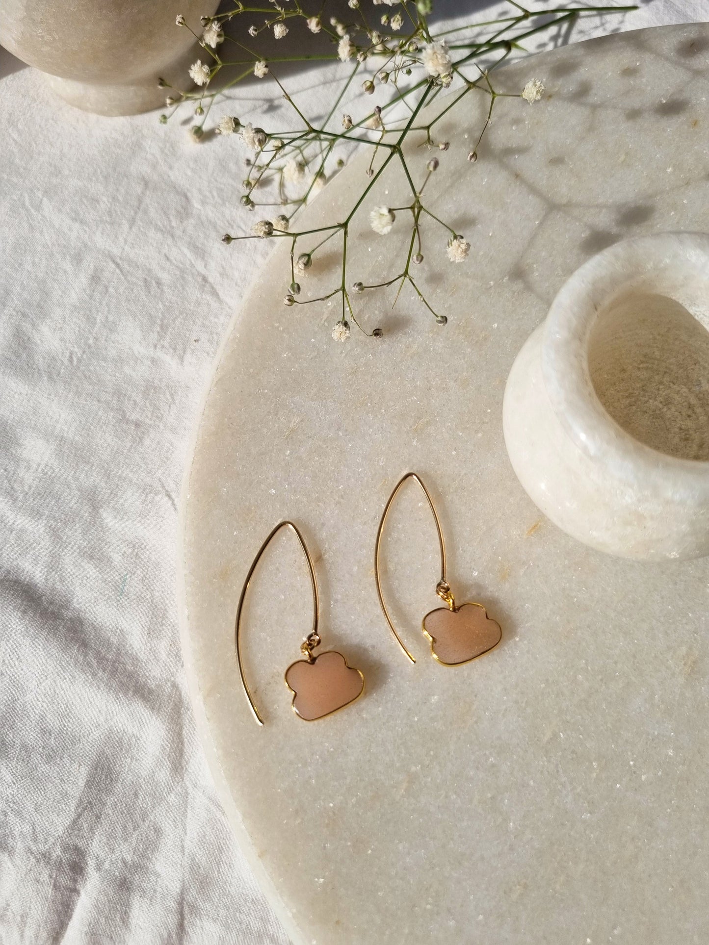 emegh- Peach Moonstone Cloud Marquise Earwire