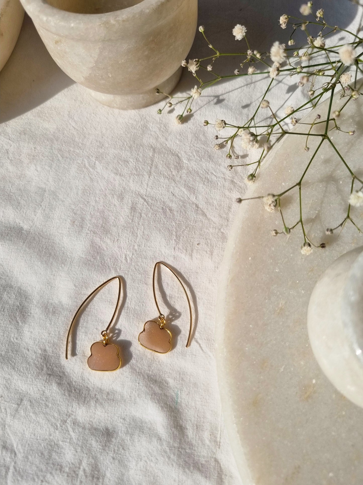 emegh- Peach Moonstone Cloud Marquise Earwire