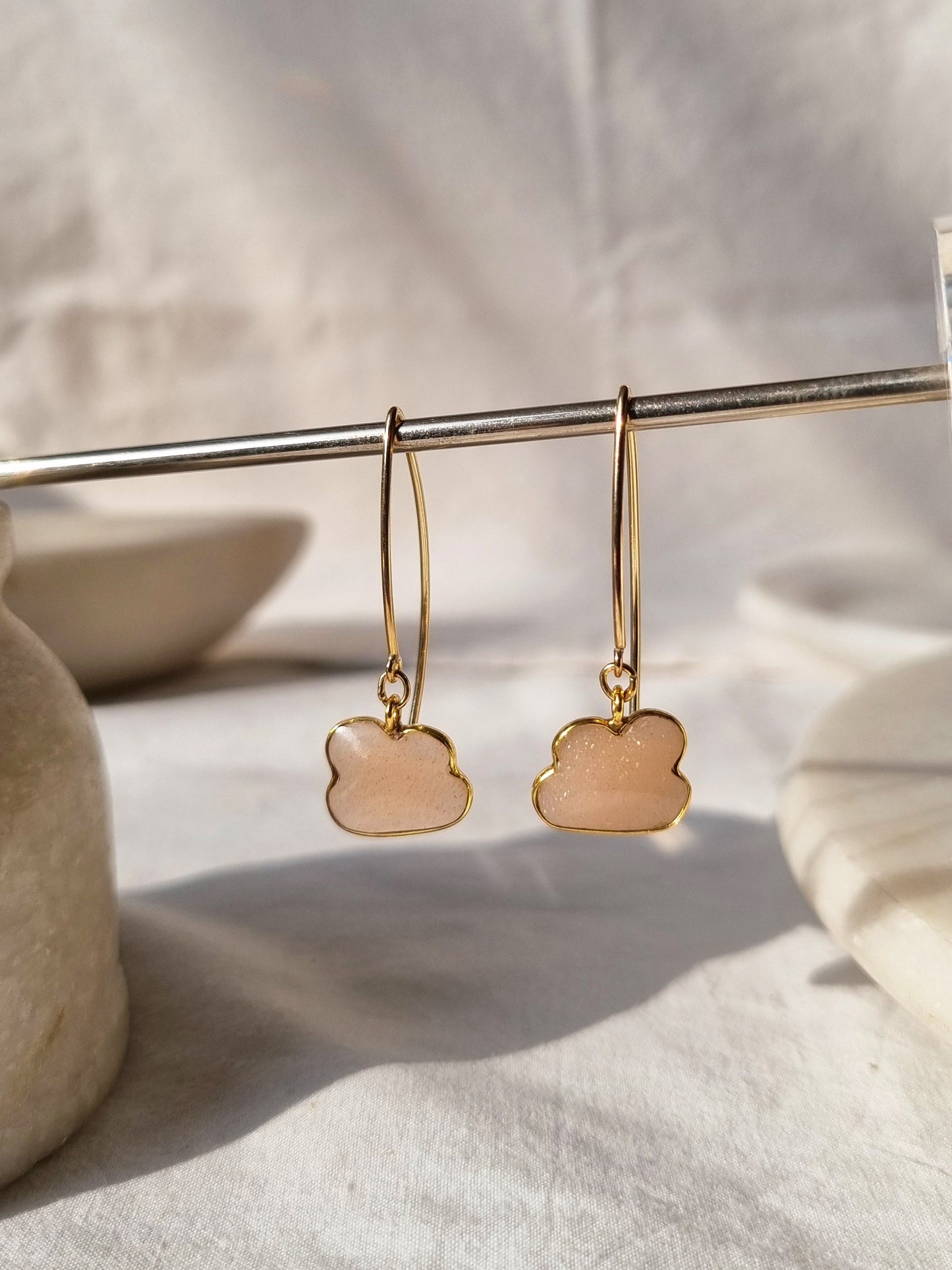 emegh- Peach Moonstone Cloud Marquise Earwire