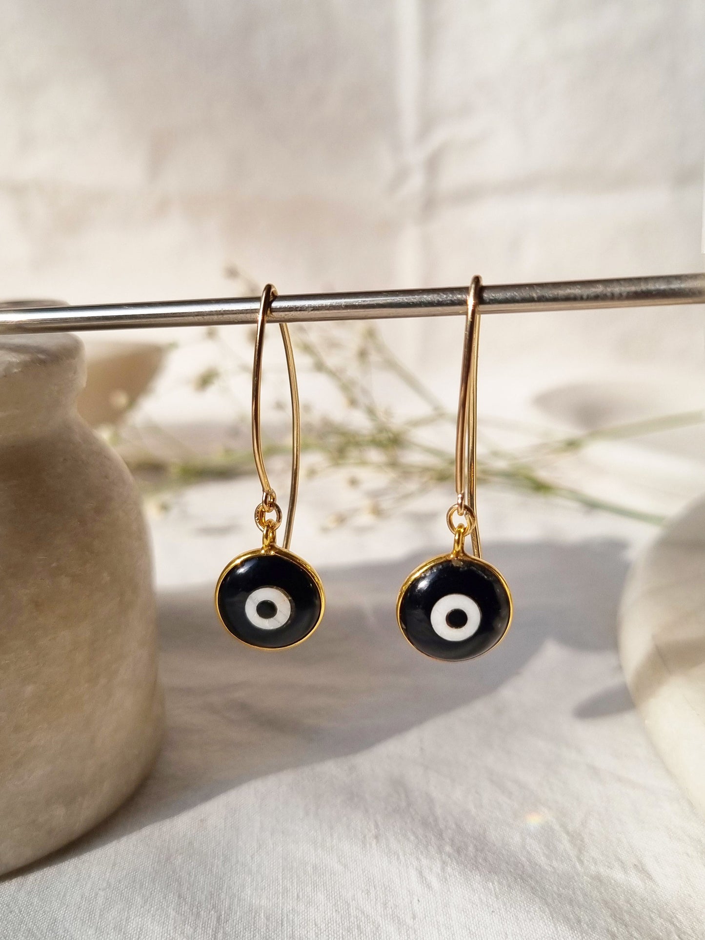 vasaa- Black Onyx Howlite Evil Eye Earwire