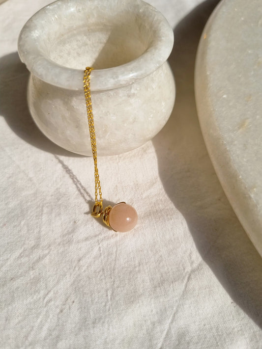 bija - Peach Moonstone Round Pendant