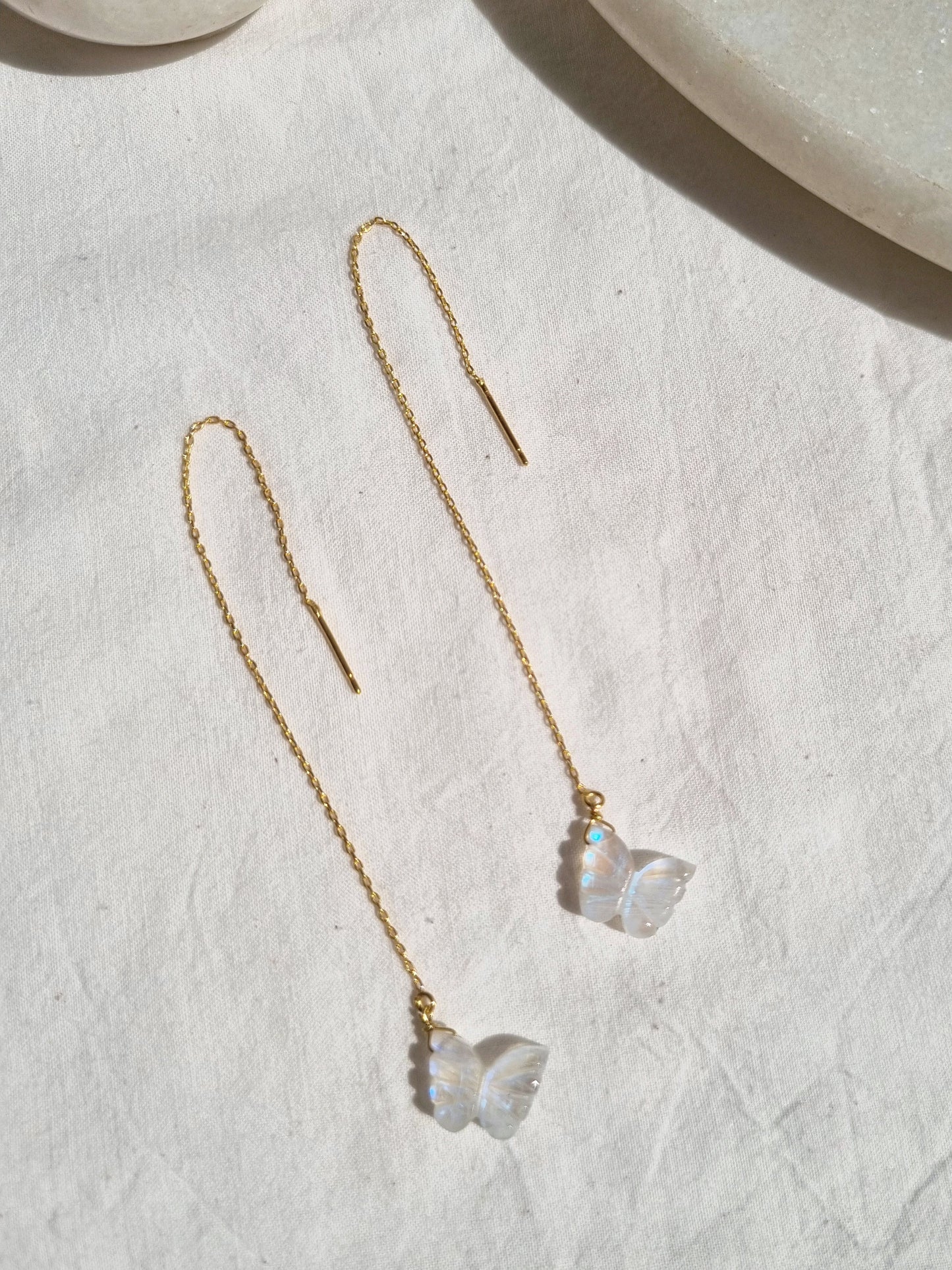 avahi - Rainbow Moonstone Butterfly Threader Earrings