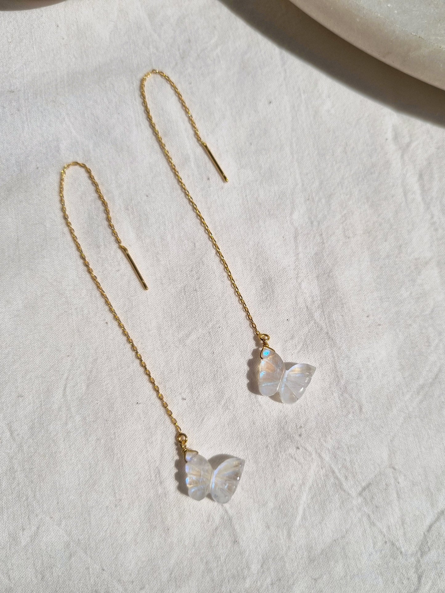 avahi - Rainbow Moonstone Butterfly Threader Earrings