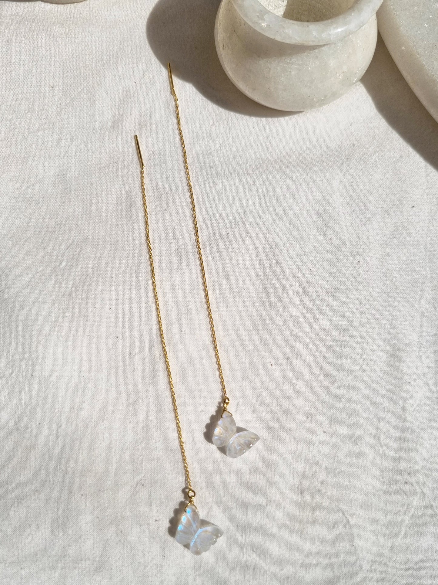 avahi - Rainbow Moonstone Butterfly Threader Earrings