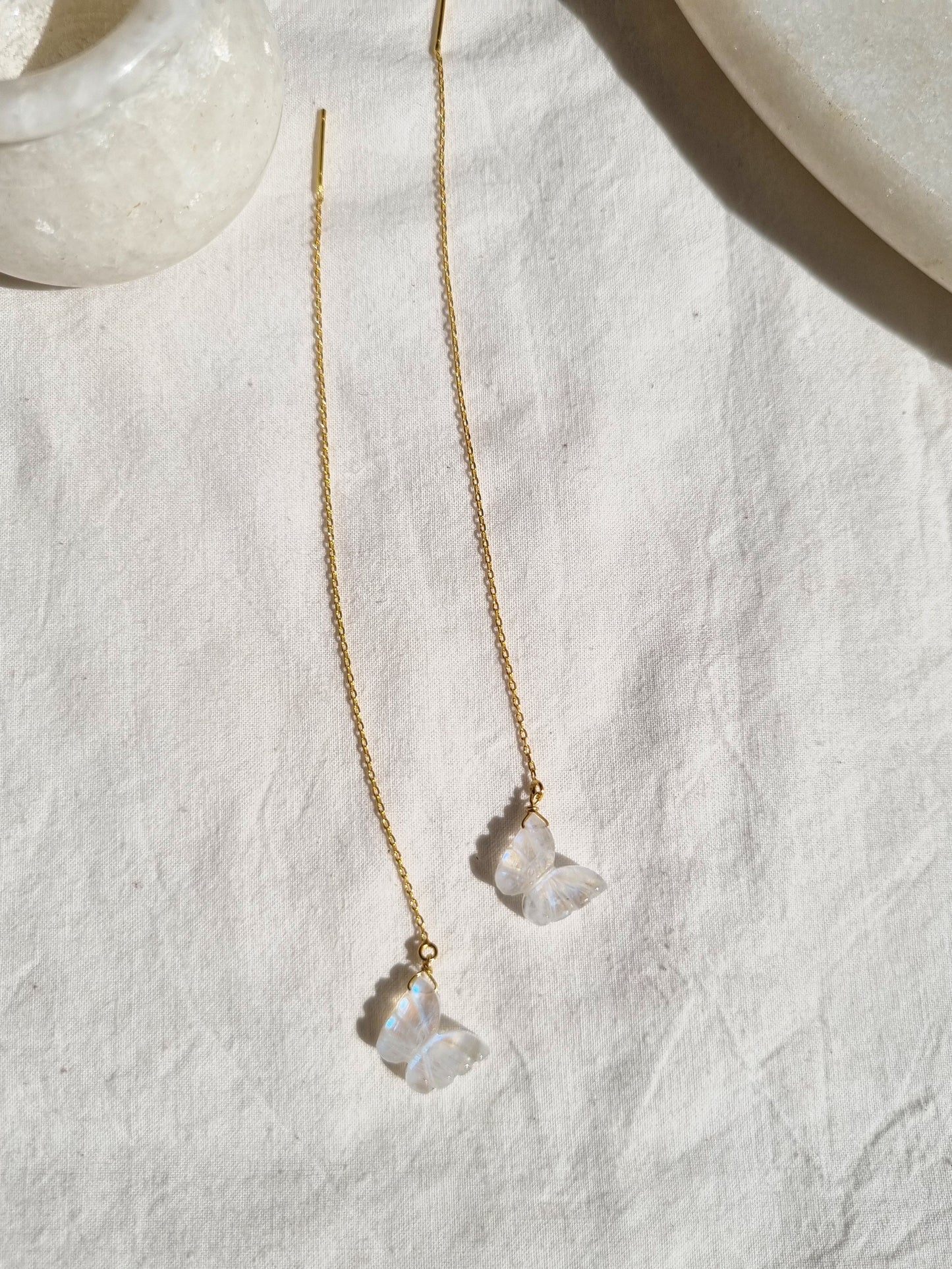 avahi - Rainbow Moonstone Butterfly Threader Earrings