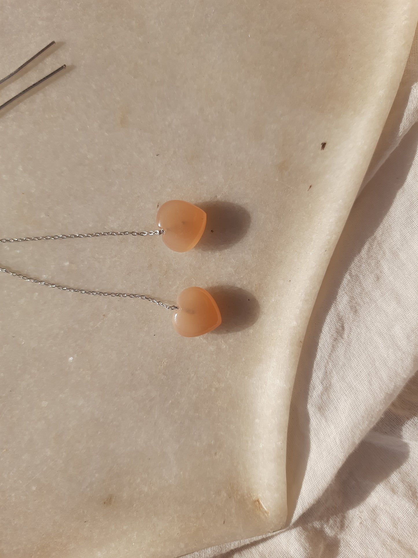 adyati - Peach Heart Threader Earrings