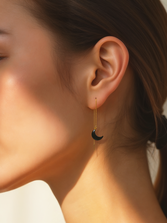athaya - Black Onyx Luna Threader Earrings