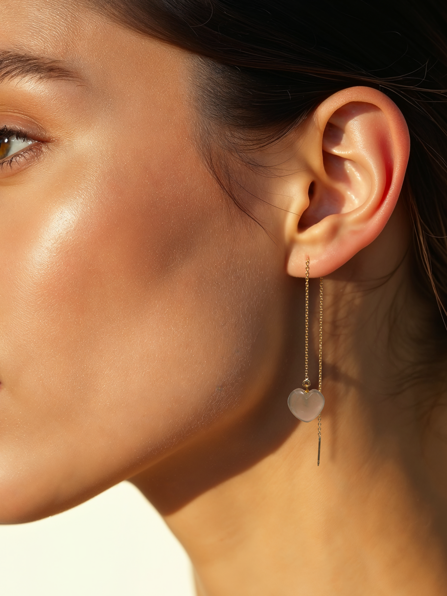 adyati - Grey Moonstone Heart Threader Earrings