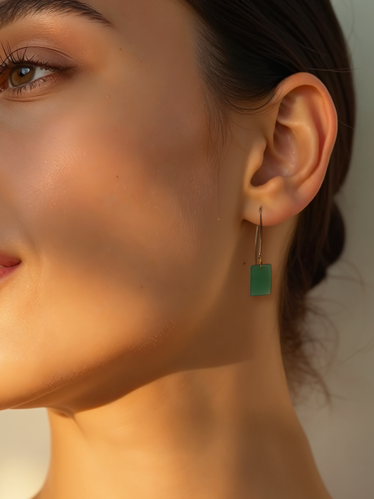 karames - Green Onyx Rectangle Marquise Earwire