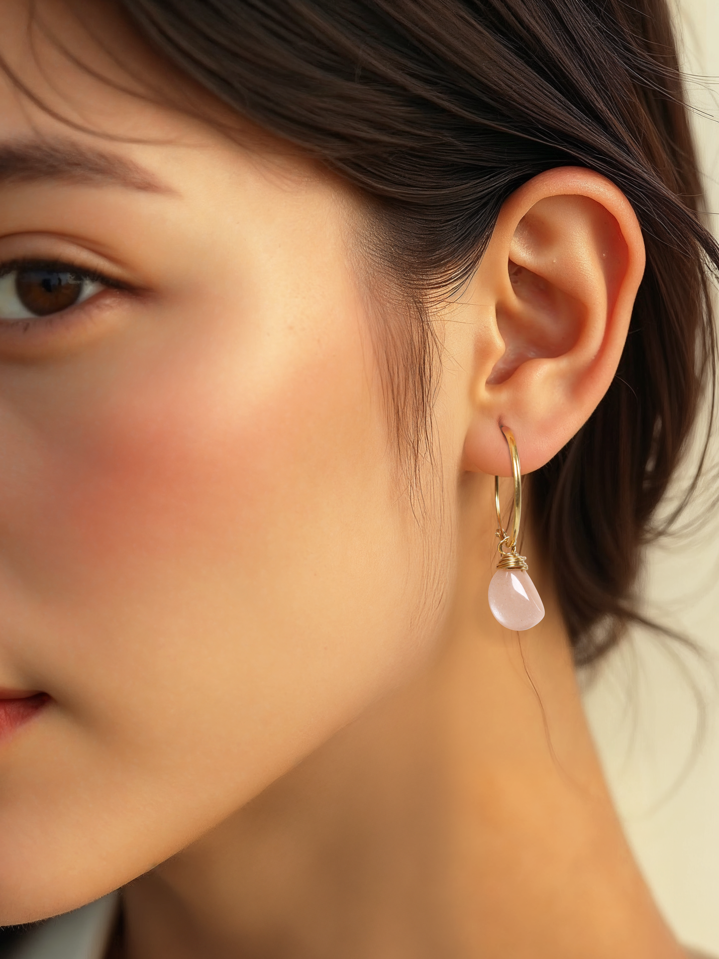 vars - Rose Quartz Quarter Moon Endless Hoops