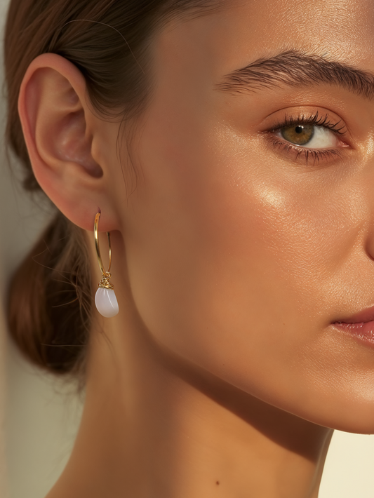 vars - White Moonstone Quarter Moon Endless Hoops