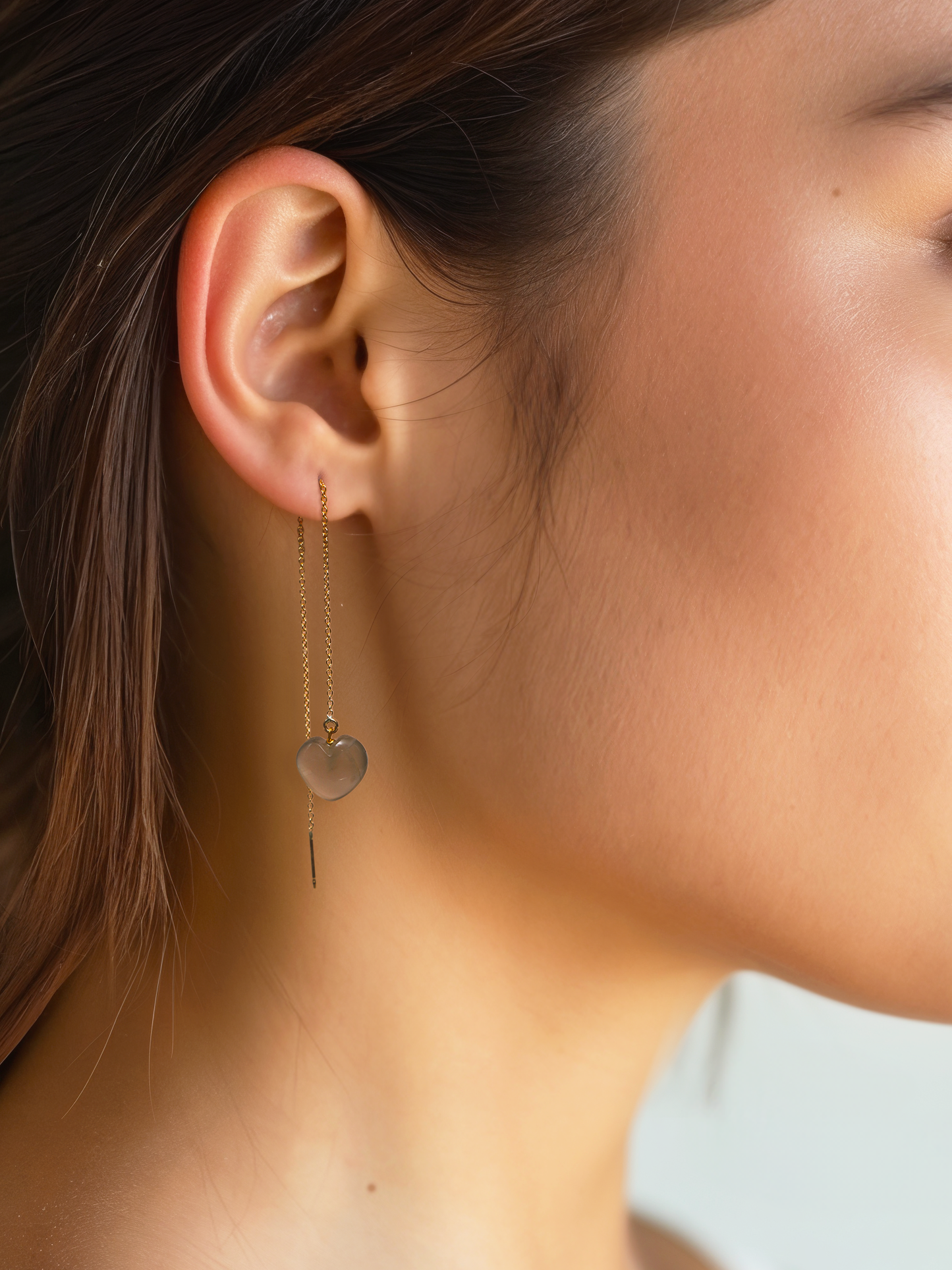 adyati - Grey Moonstone Heart Threader Earrings